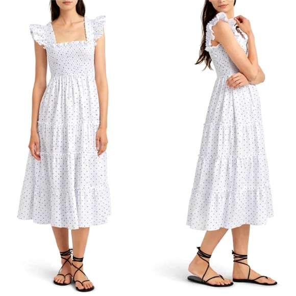 Hill House Dresses & Skirts - Hill House Ellie Nap Dress $178 Blue Polka Dot Cottagecore Smocked Midi White XS